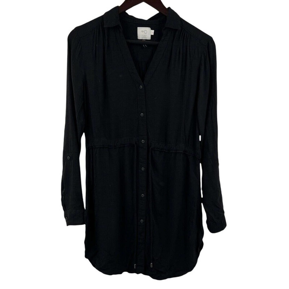 Anthropologie HD in Paris Black Long Sleeve Cinch Waist Shirt Dress XS